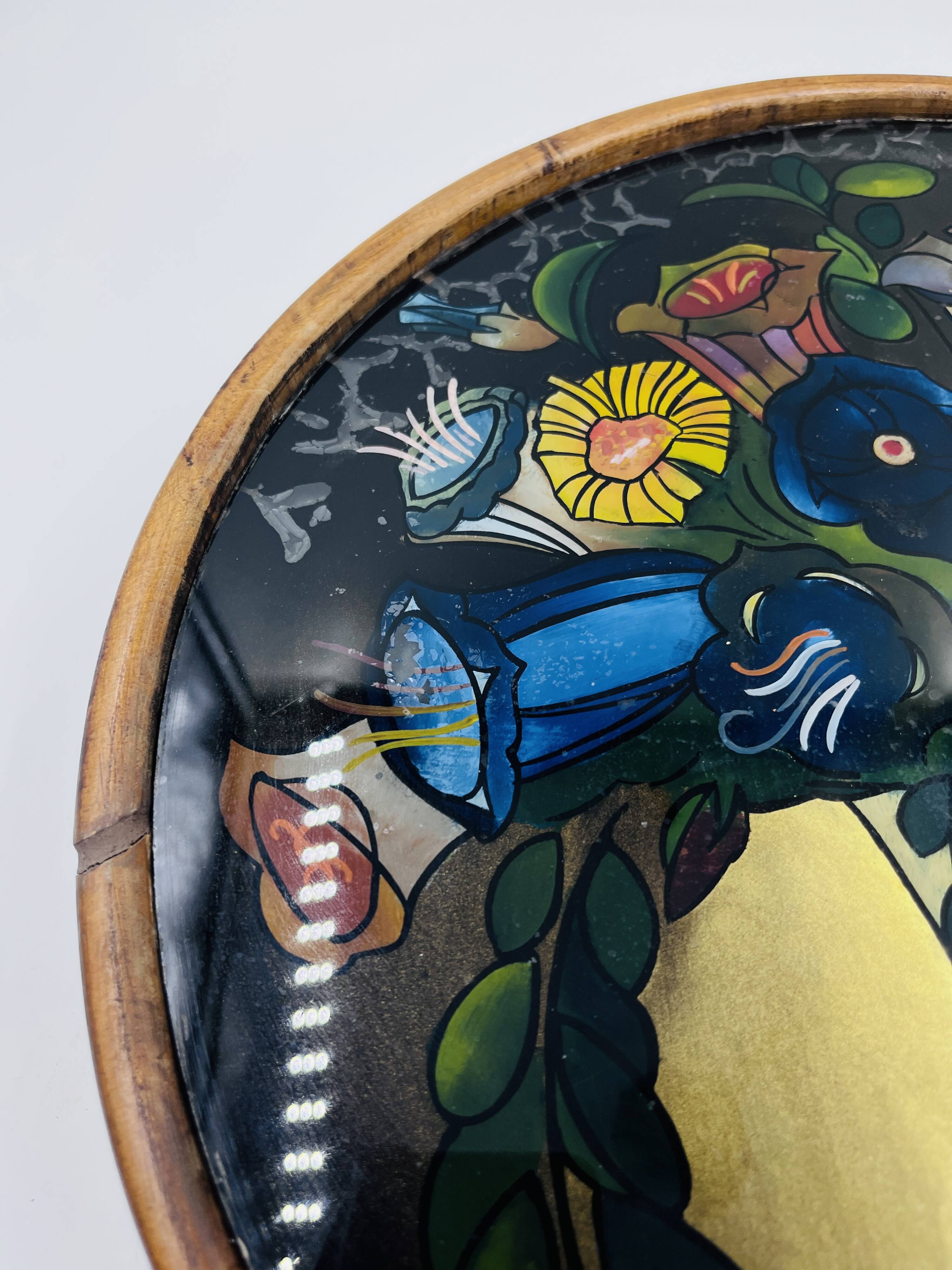 Art Deco painted glass pie dish