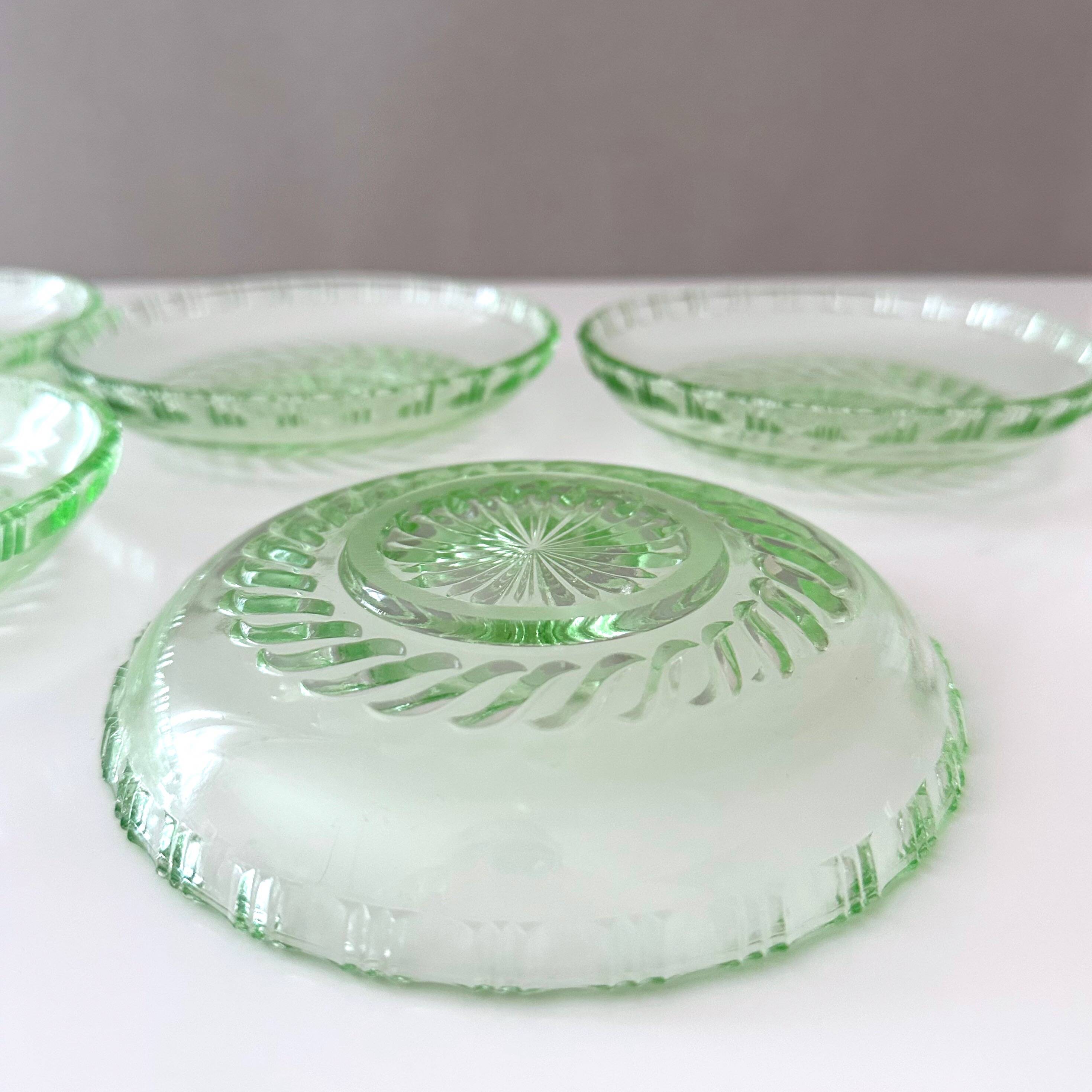 Art Deco glass bowl, 6 pieces, pastel green, bowl, dessert