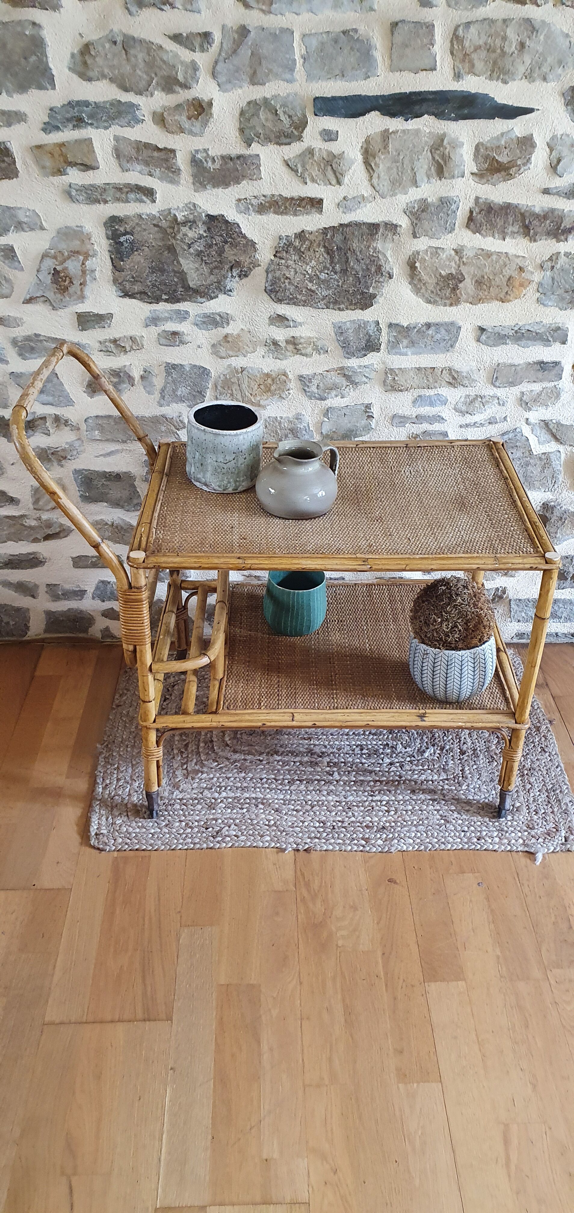 Serving table in rattan