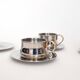 Set of 4 double-walled stainless steel espresso cups and saucer Made in Italy, Design 1970