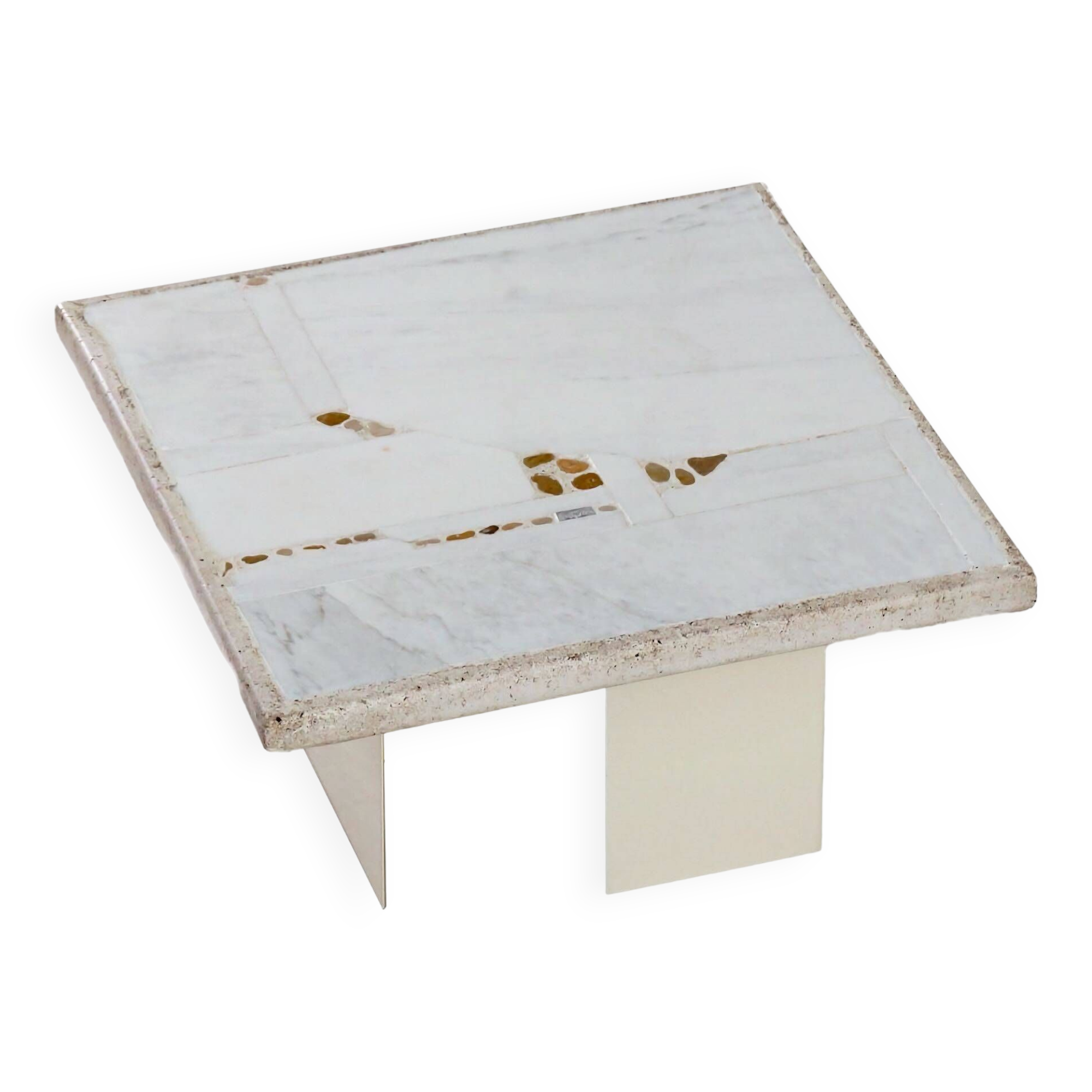 Petite table basse en marbre blanc par Paul Kingma, 1980s