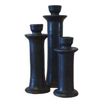 Set of three candlesticks in black tadelakt