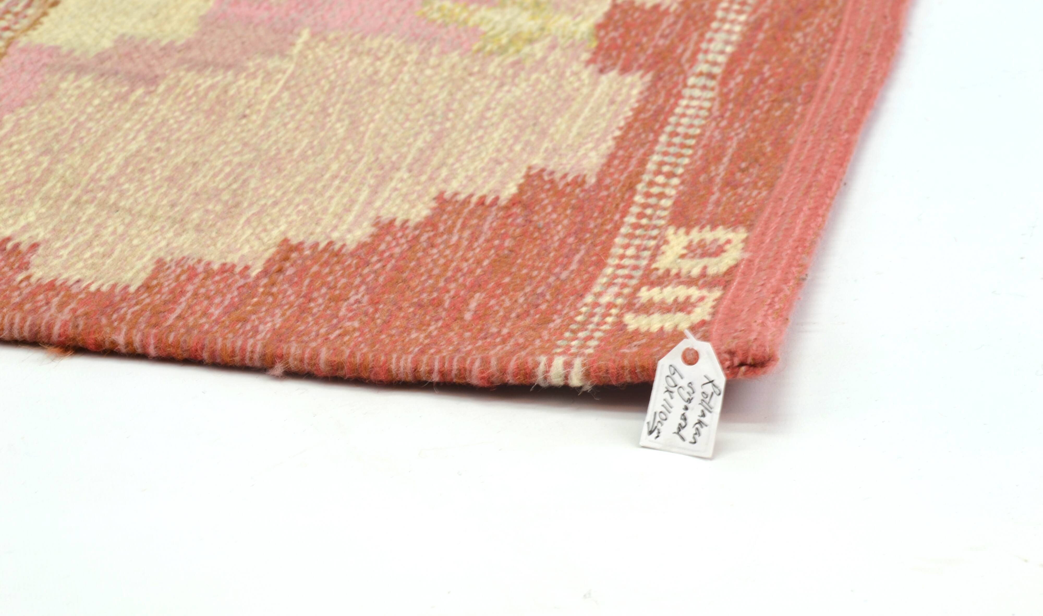 Swedish rollakan rag rug signed handwoven 60x110cm