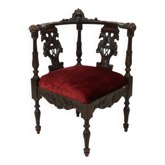 Antique Italian Oak Corner Chair Renaissance Style