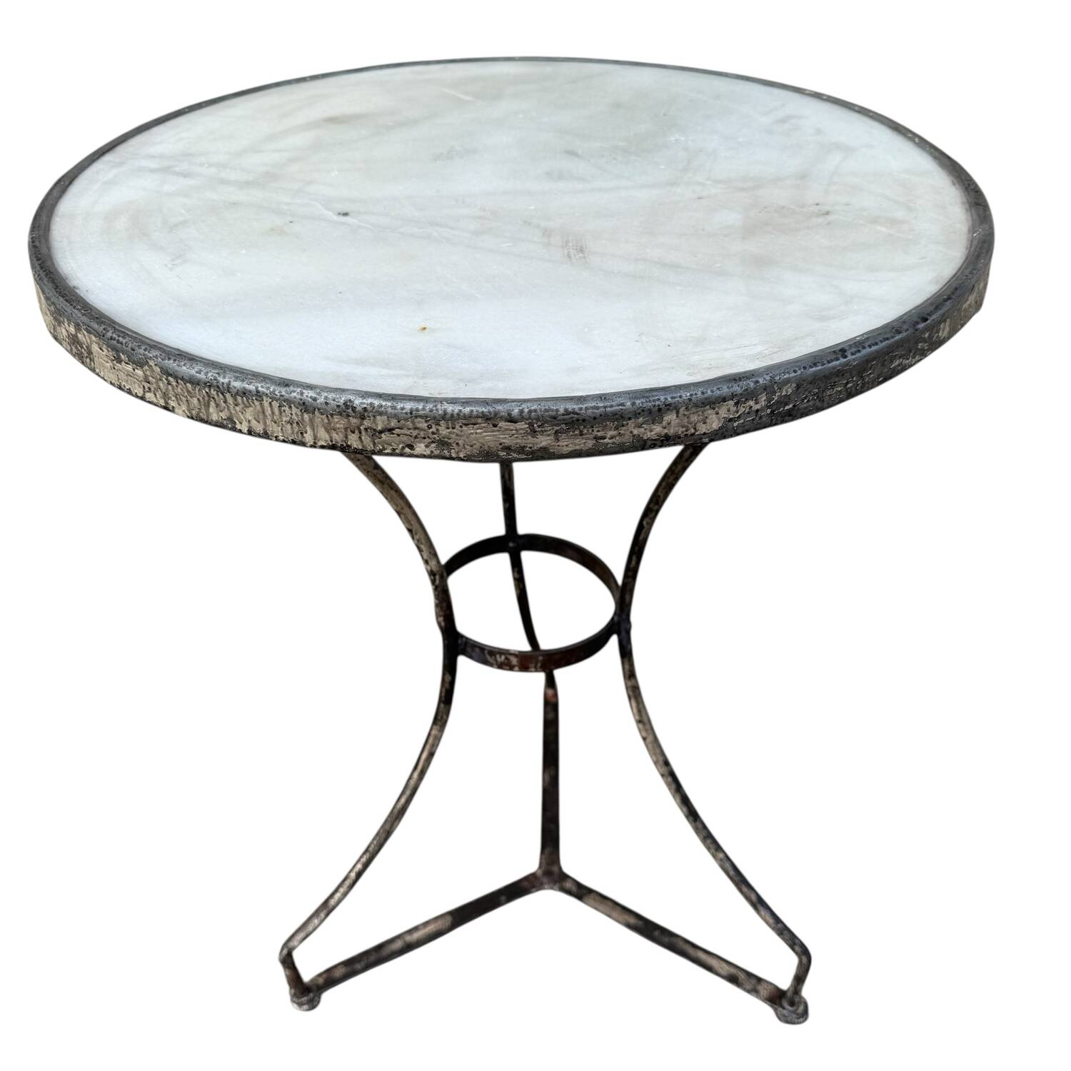 Parisian pedestal table in wrought iron and marble top, France 1900