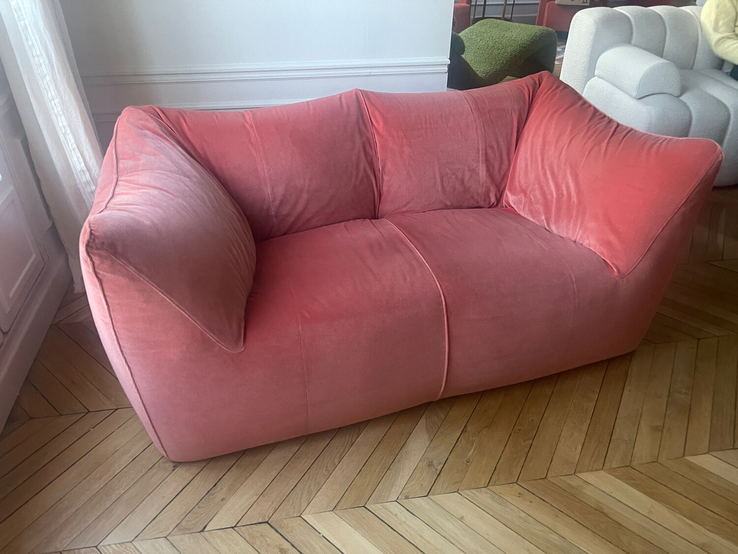 Canapé Le Bambole in coral velvet by Mario Bellini for B&B Italia,