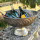 Large silver plated champagne cooler bowl on pedestal with grape