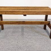 Wooden slatted display bench or support, France circa 1960.