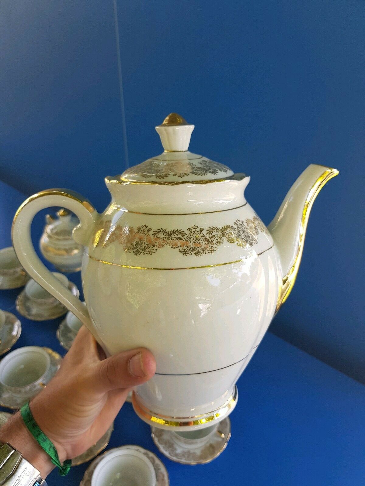 F.D Chauvigny porcelain coffee service complete gold frieze décor