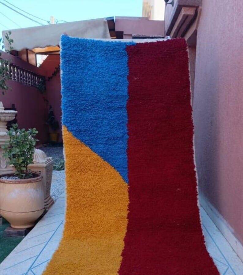 Handmade traditional pure wool carpet for the hallway, size 75x300 cm.