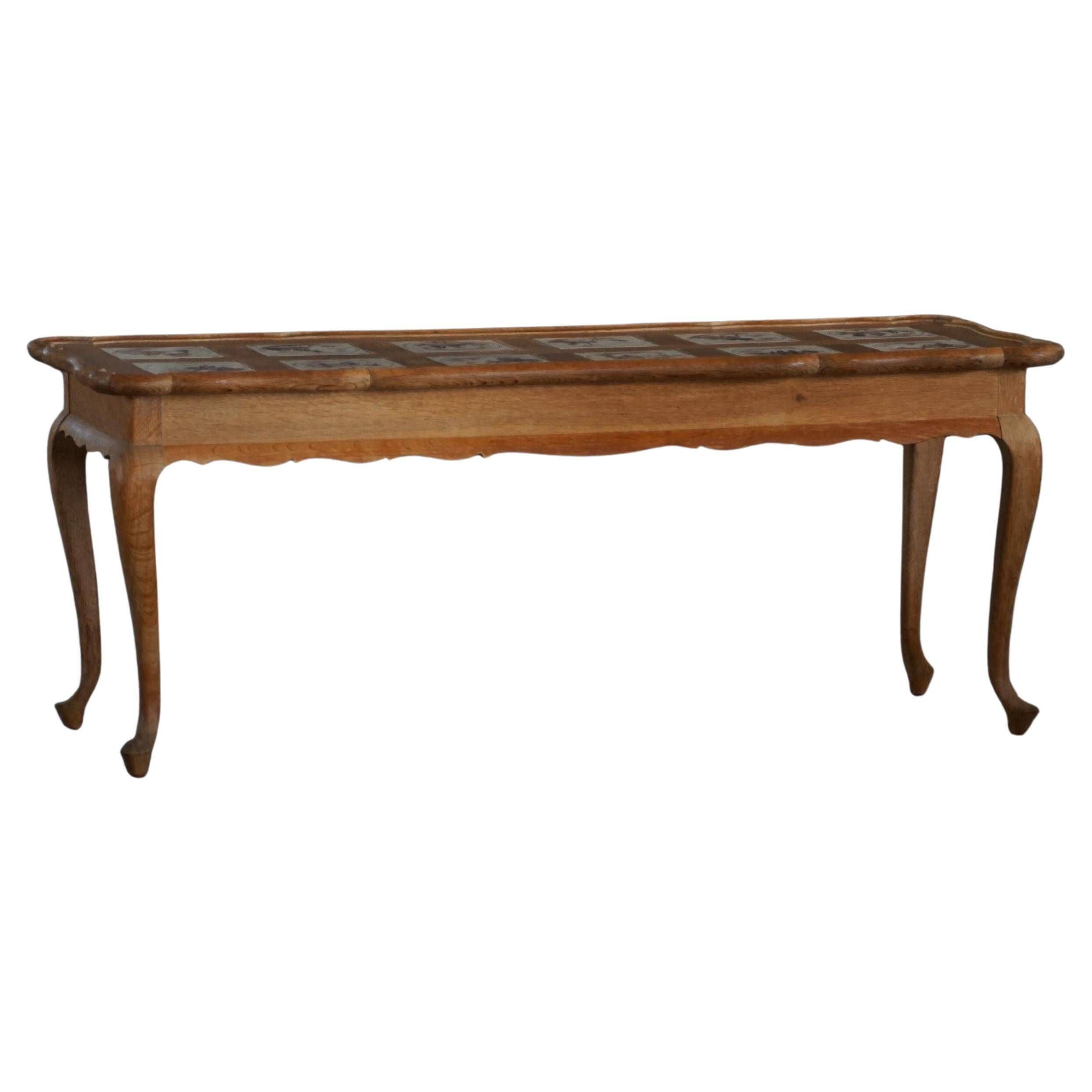 Modern Danish oak coffee table/console with tiled top, Frits Henningsen, 1950s.