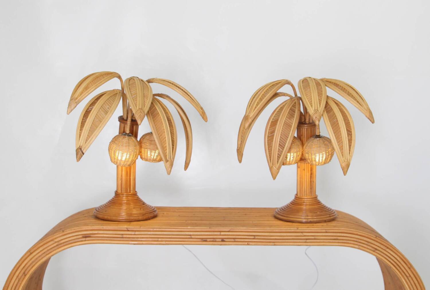Paire de lampes «palmier» en rotin