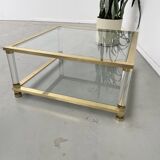 Table basse lucite, laiton et verre années 70