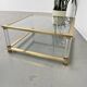Table basse lucite, laiton et verre années 70