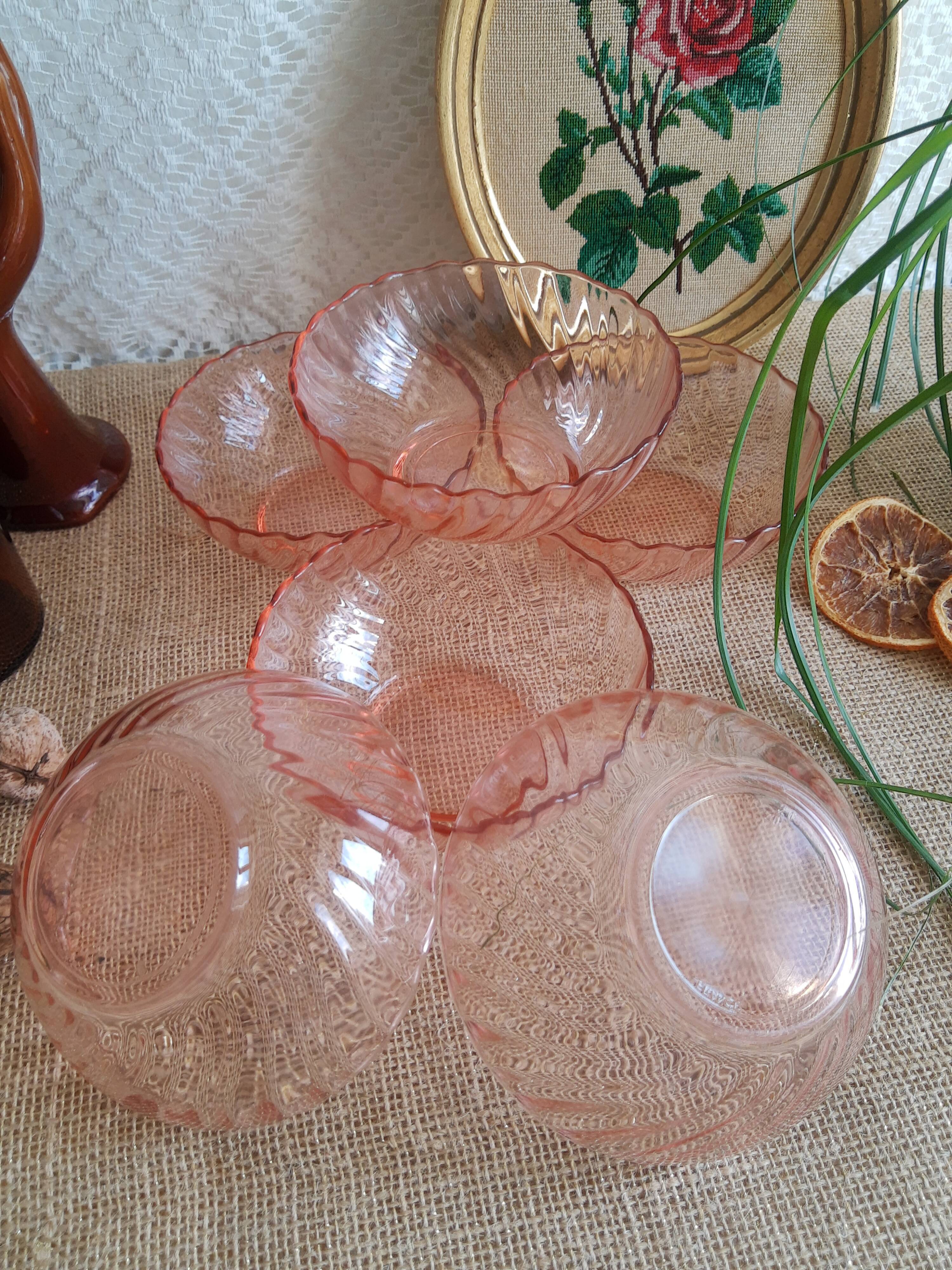 Lot de 6 coupelles  en verre rose vintage