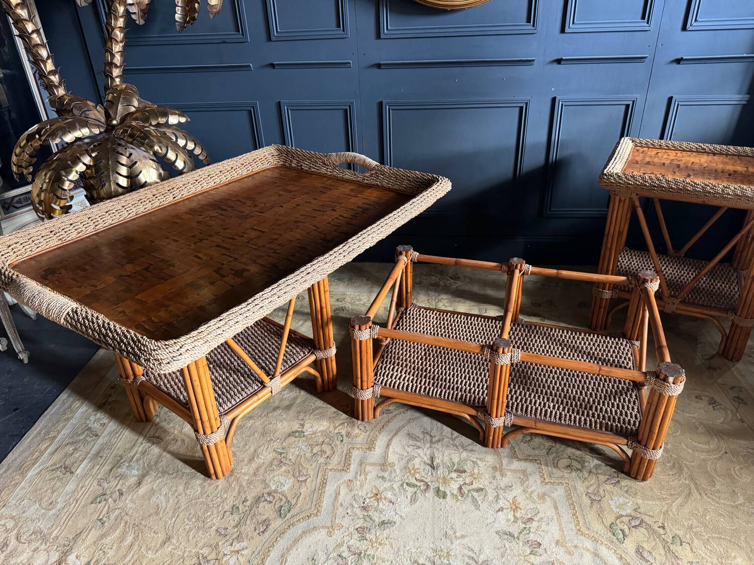 Coffee Table And Pair Of Sofa Ends From The 70s In Bamboo - 20th Century