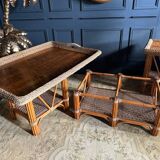 Coffee Table And Pair Of Sofa Ends From The 70s In Bamboo - 20th Century