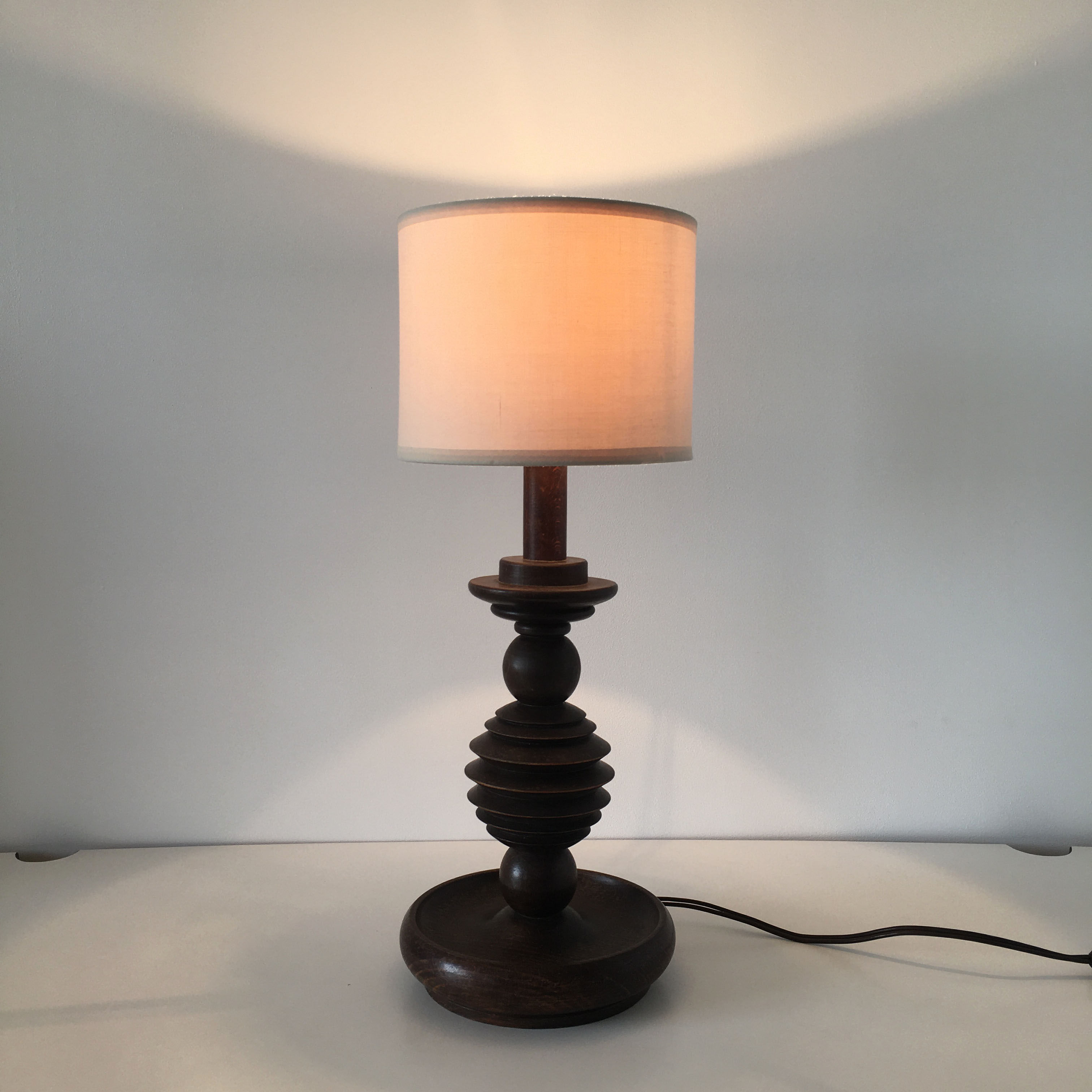Turned wooden vintage lamp