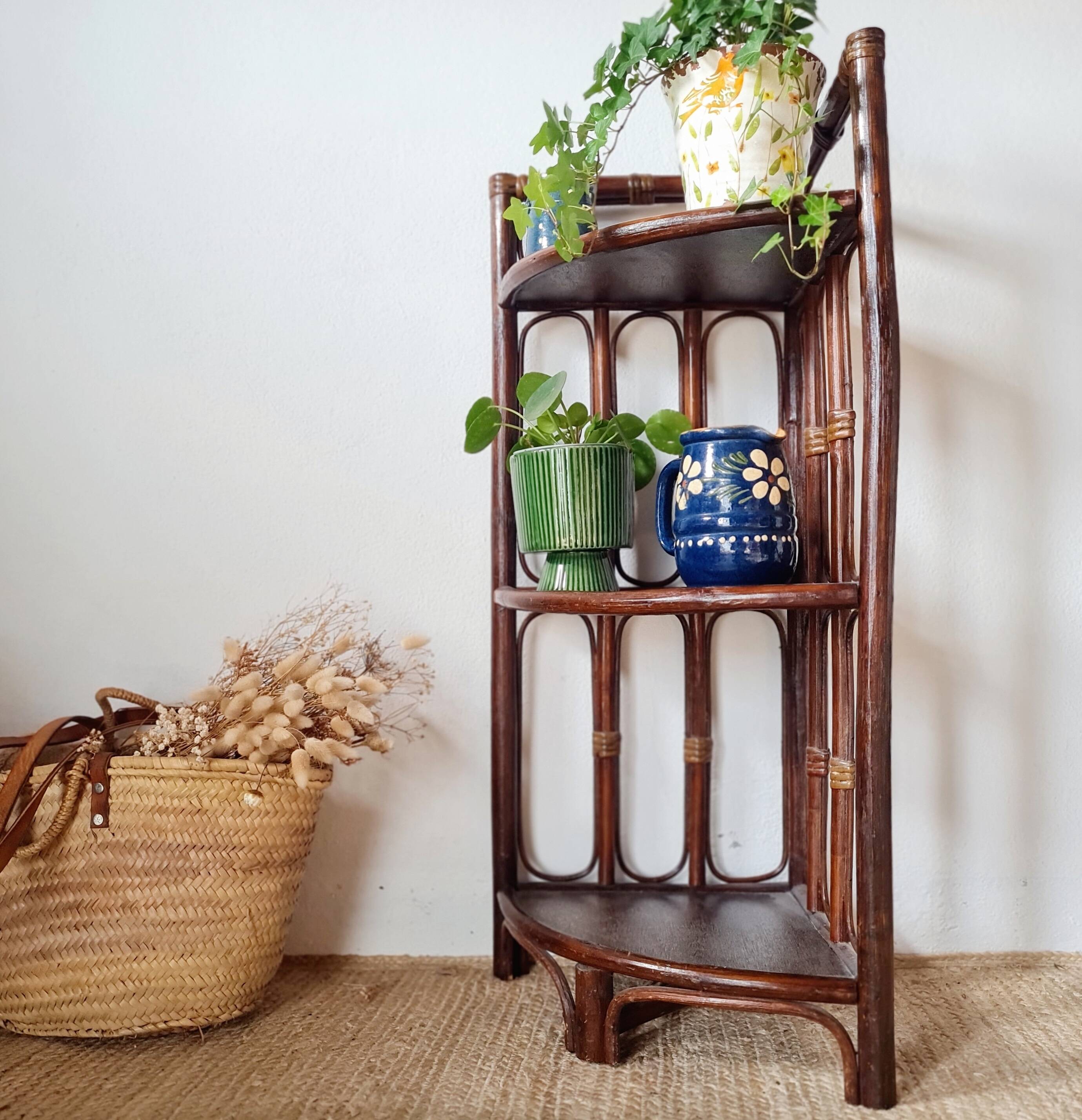 Vintage rattan corner shelf