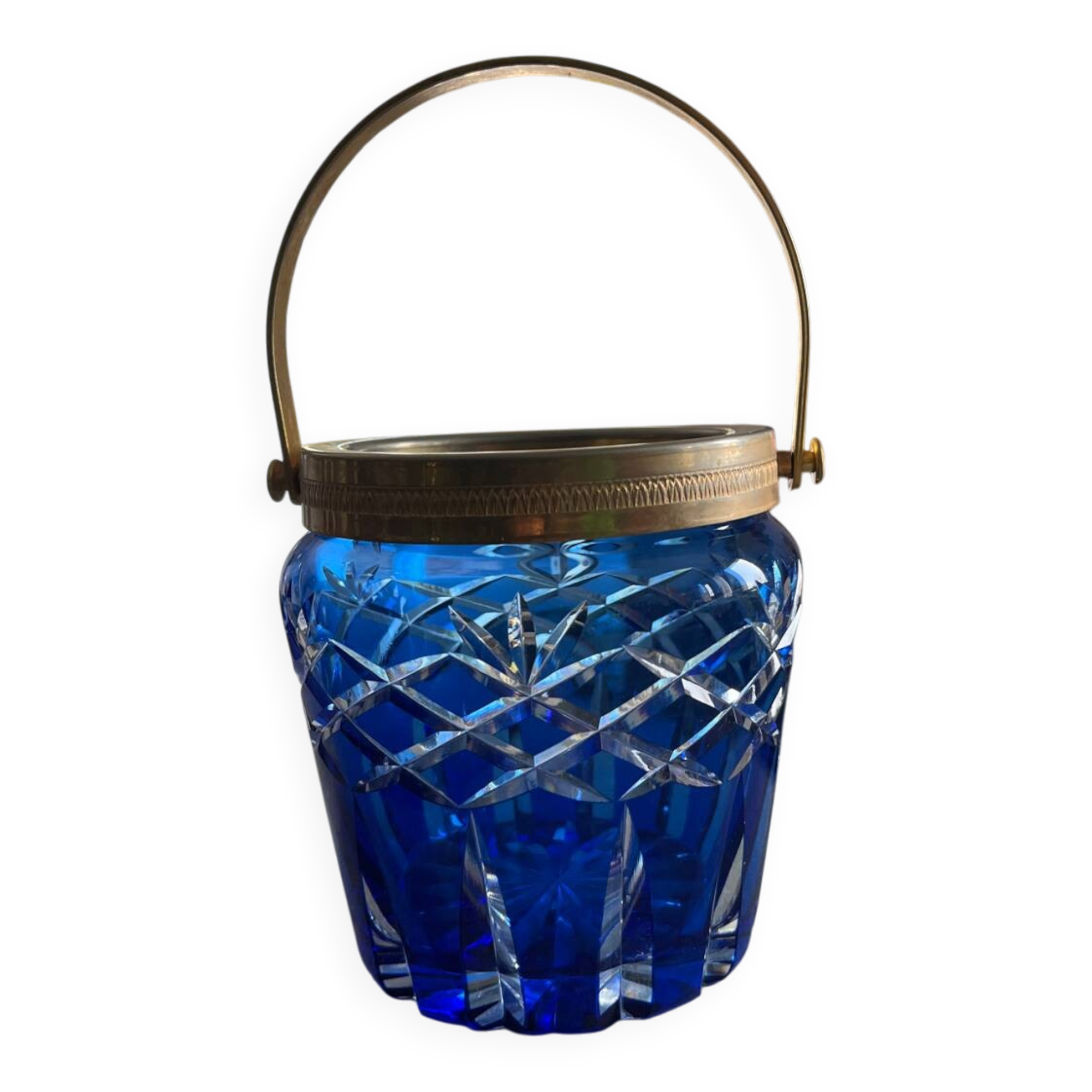Antique cobalt blue crystal biscuit jar/candy box
