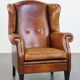 Fauteuil à oreilles en cuir de mouton vintage de style anglais