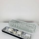Rectangular wall lamp in molded glass and black metal from the 60s