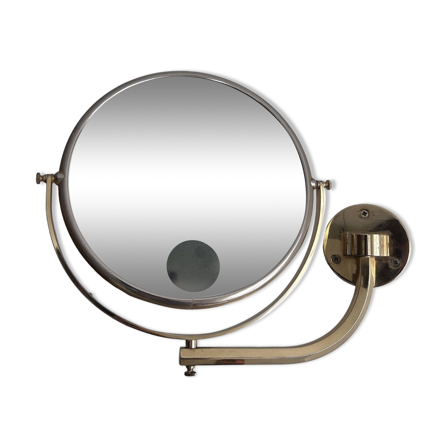 Vintage illuminated adjustable brass mirror, Arpin Paris, France 1970