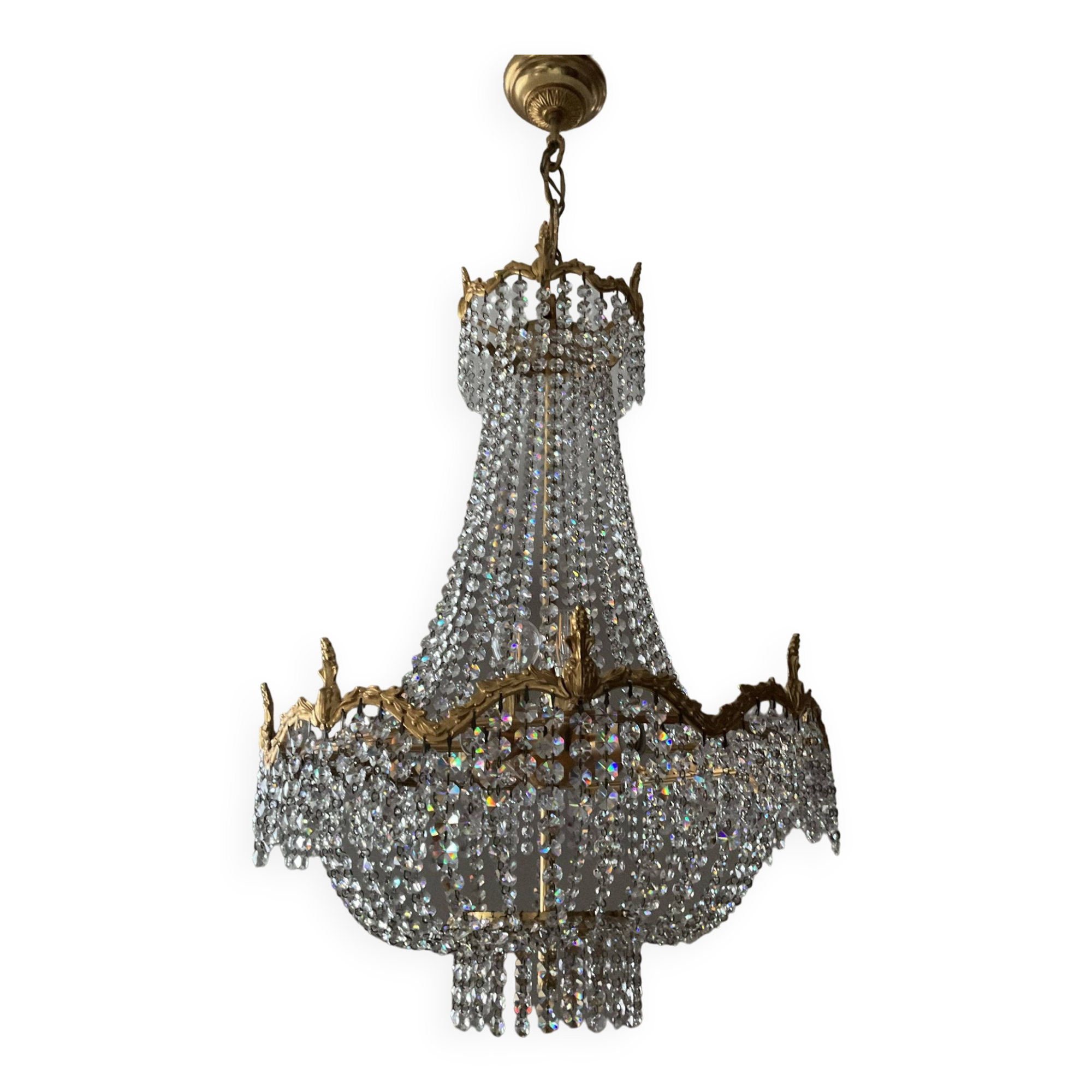 Balloon chandelier in bronze and crystal pendants