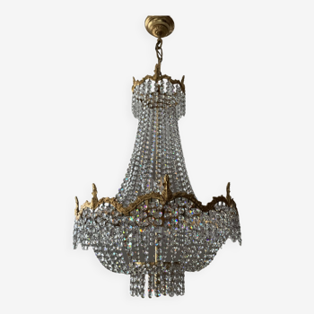 Lustre Montgolfière en bronze et pampilles de cristal