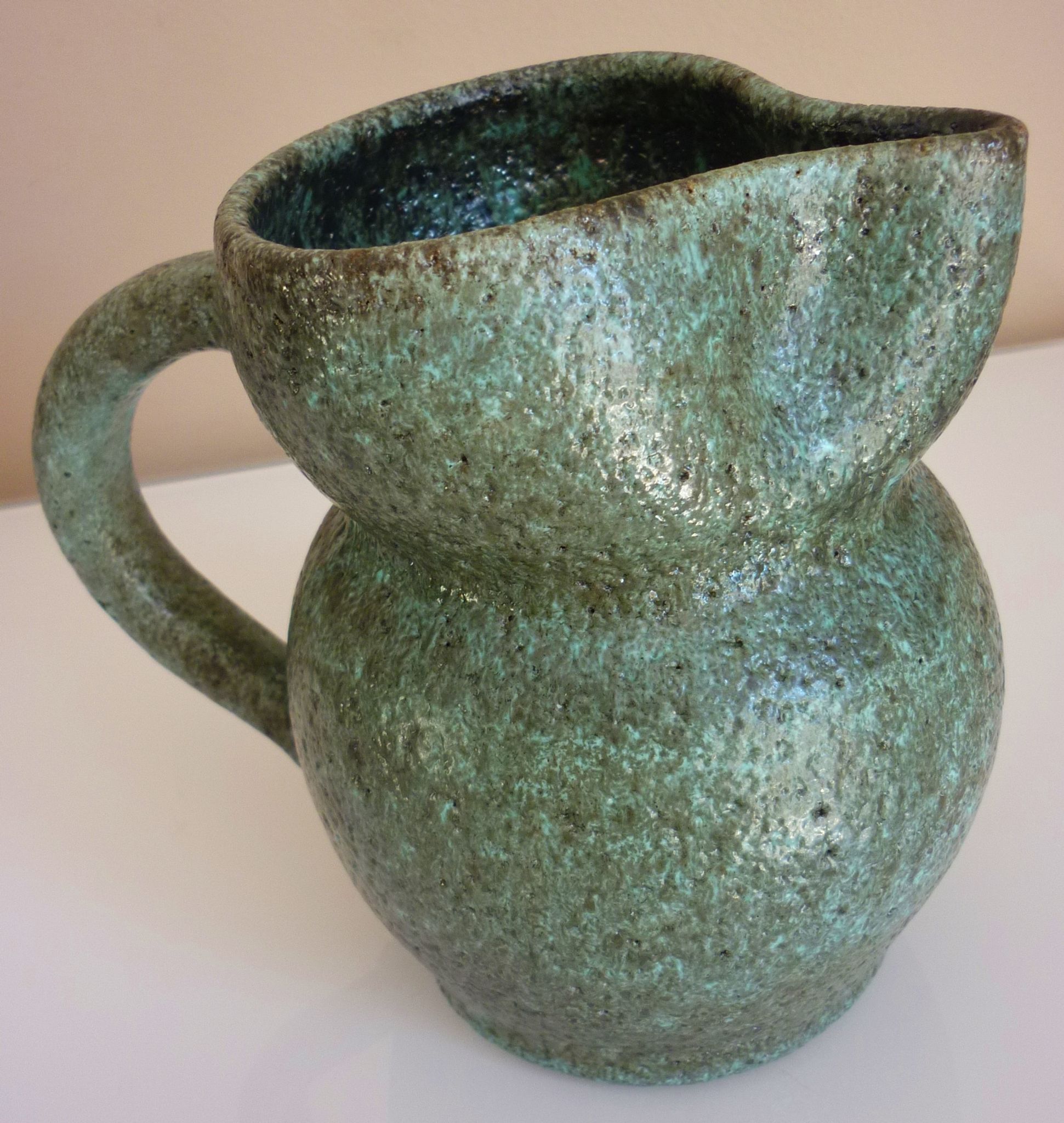 Zoomorphic pitcher in fat lava ceramic, signed Accolay, 1960s/1970s