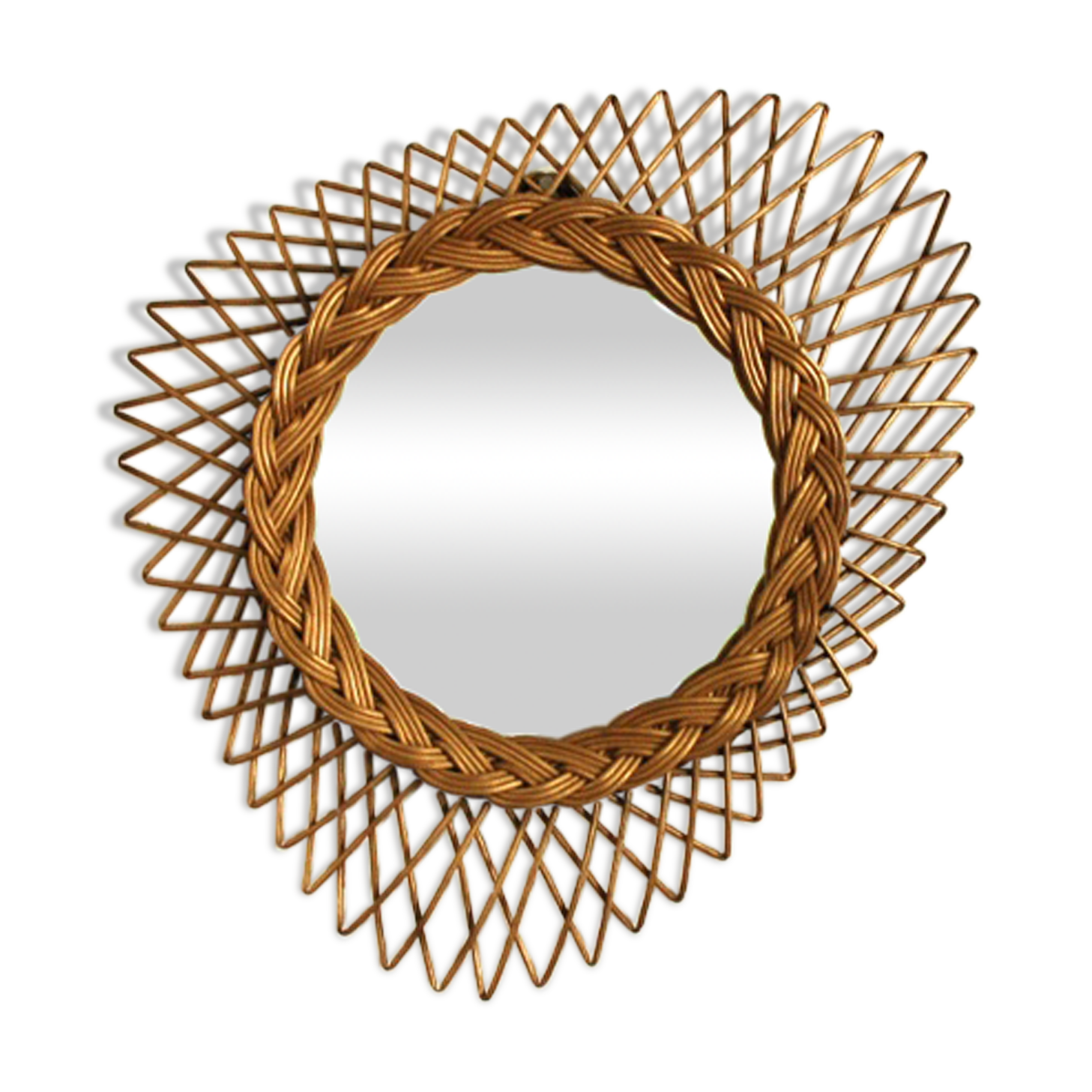 Mirror in golden rattan 42x42cm