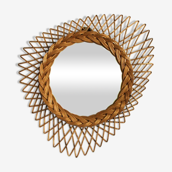 Mirror in golden rattan 42x42cm