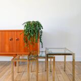 Set of three nesting coffee tables, gilt brass with beveled glass tops, 1980