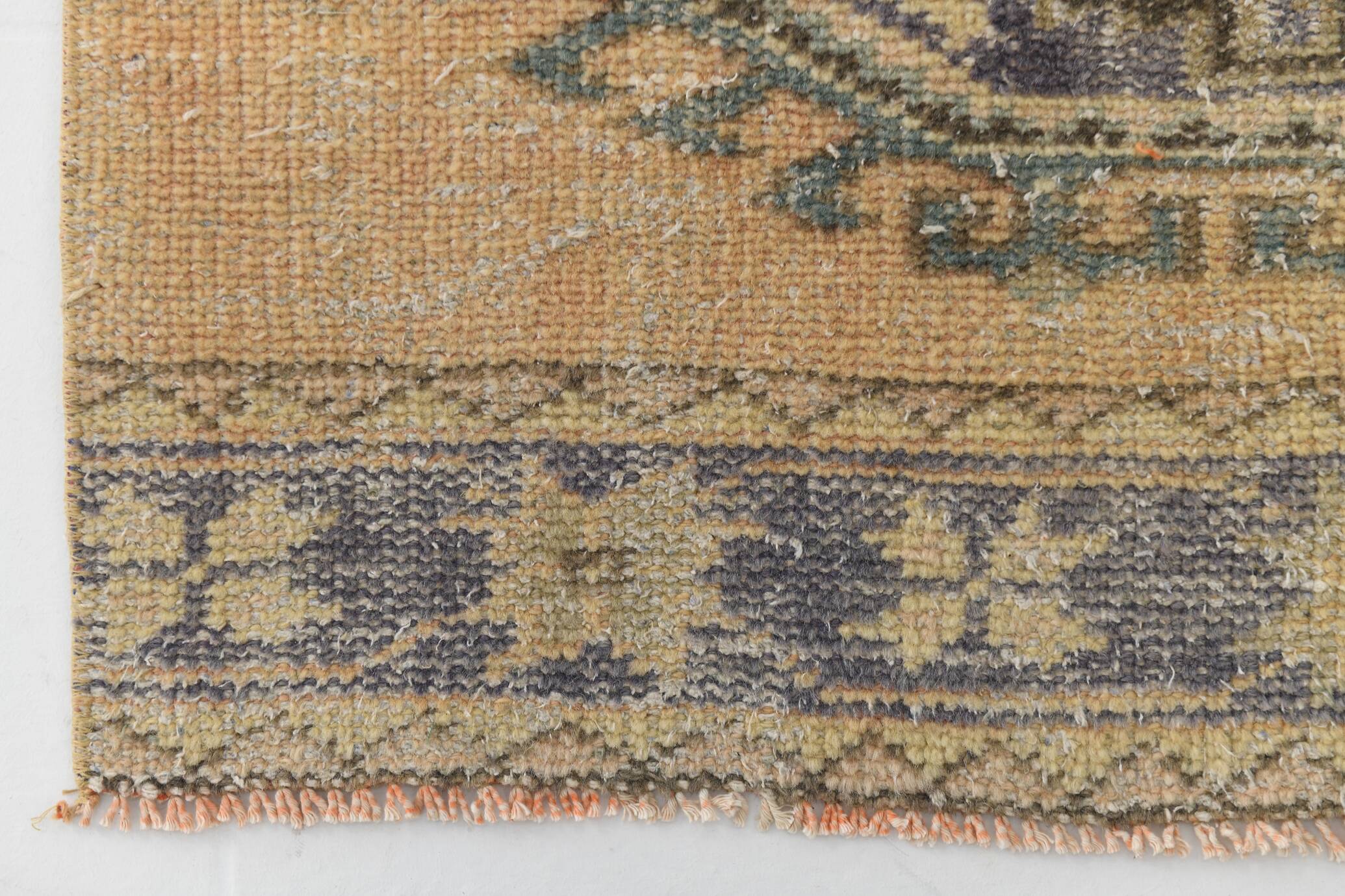 Faded Mustard Geometric Pattern Vintage Persian Runner Rug, 85x306 Cm