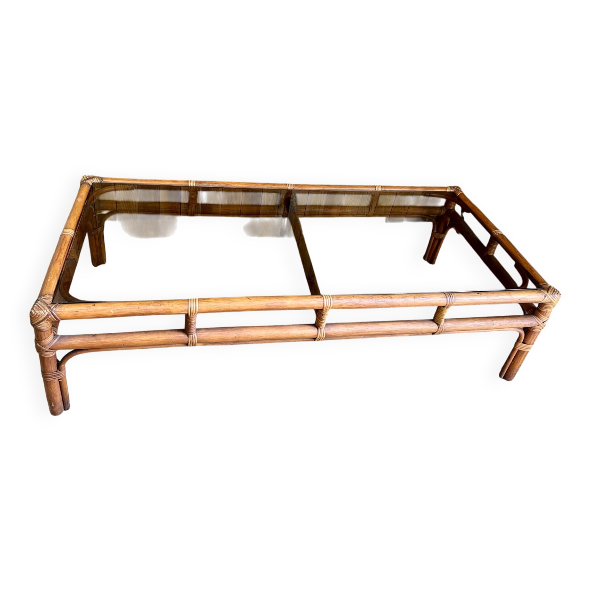Large bamboo and smoked glass coffee table