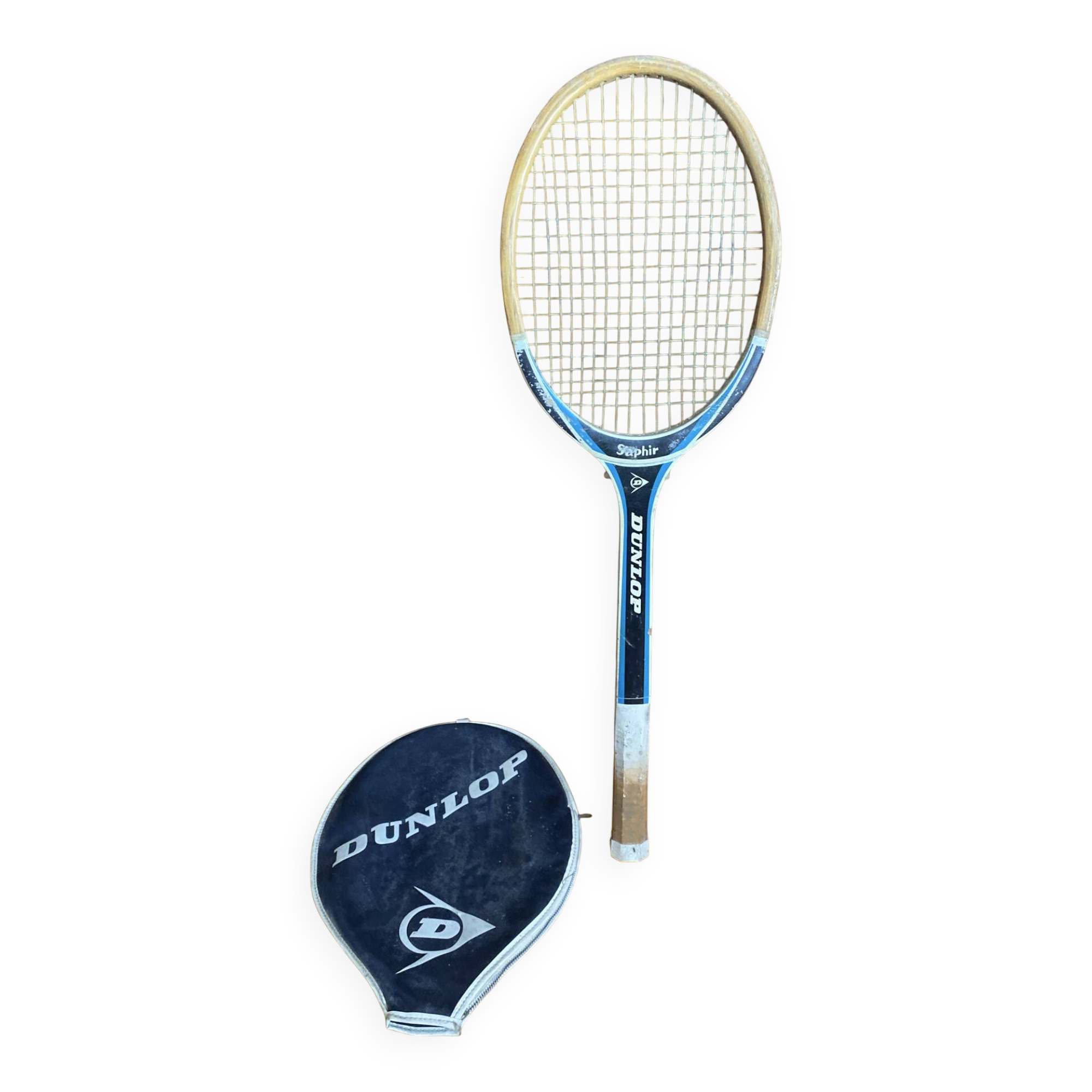 Vintage dunlop saphir wooden tennis racket + dunlop vintage cover #e