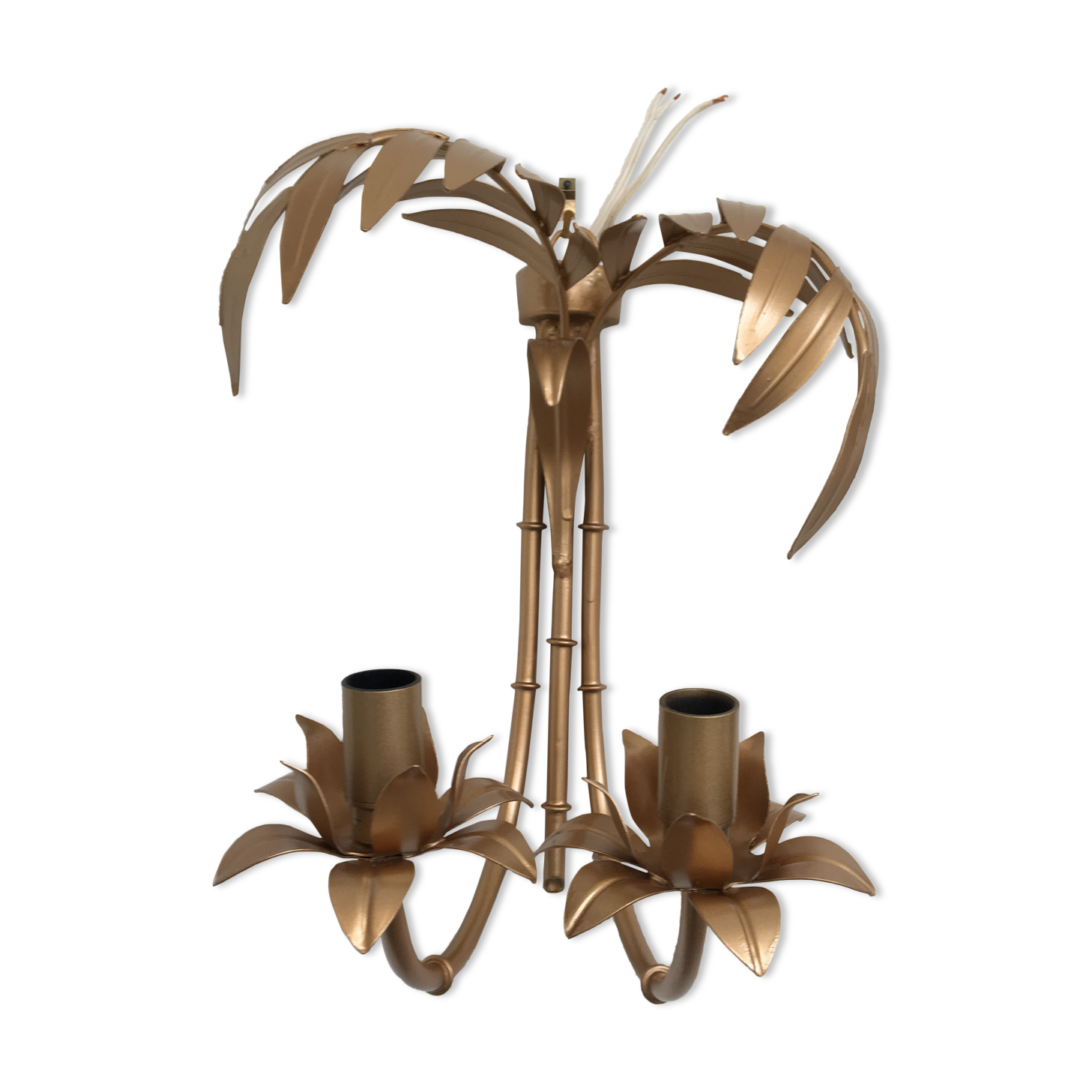 Wall lamp "bamboo" double fire lacquered metal old gold