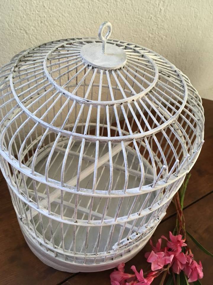 White painted rattan bird cage