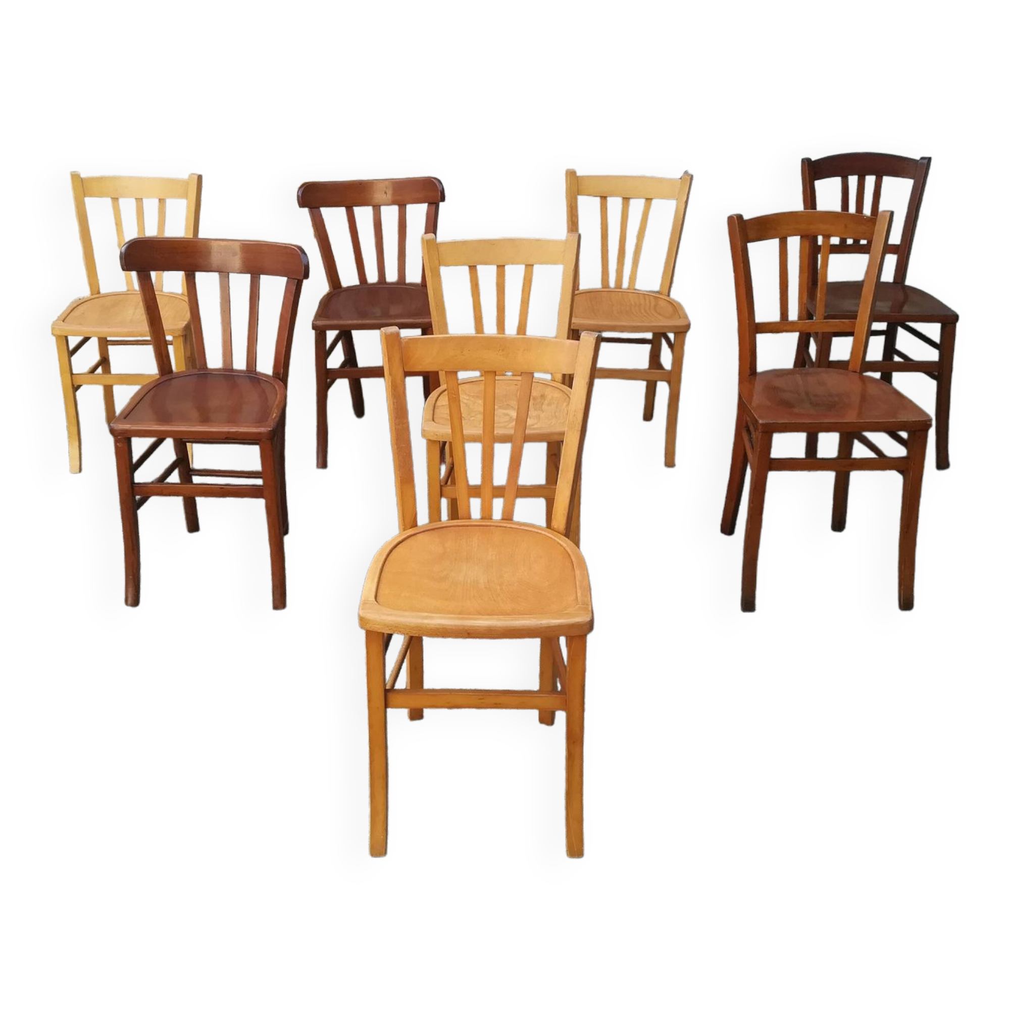 Set of 8 mismatched bistro chairs