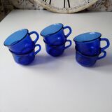 Set of 6 vintage arcoroc transparent Indigo blue glass cups