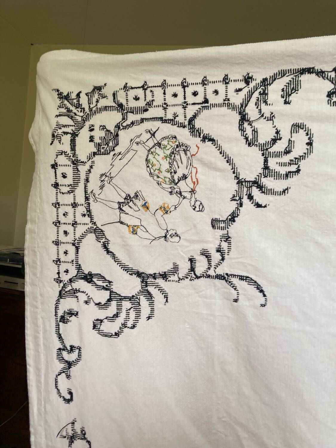 Old embroidered linen tablecloth 150x190