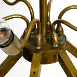 50s brass chandelier with white and transparent Murano glasses Franco Luce