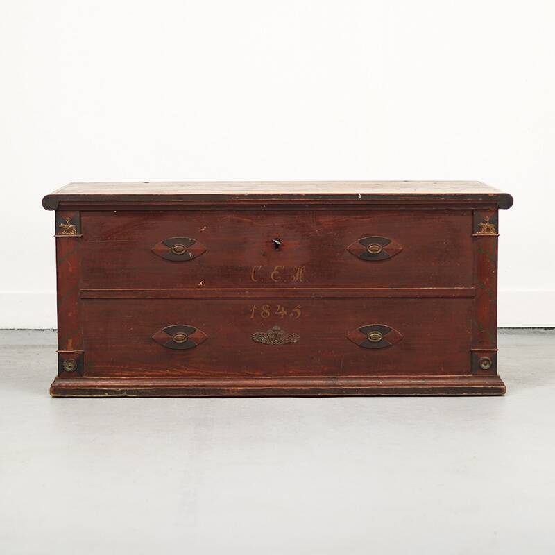 Swedish rustic farmhouse folk art blanket chest 1845
