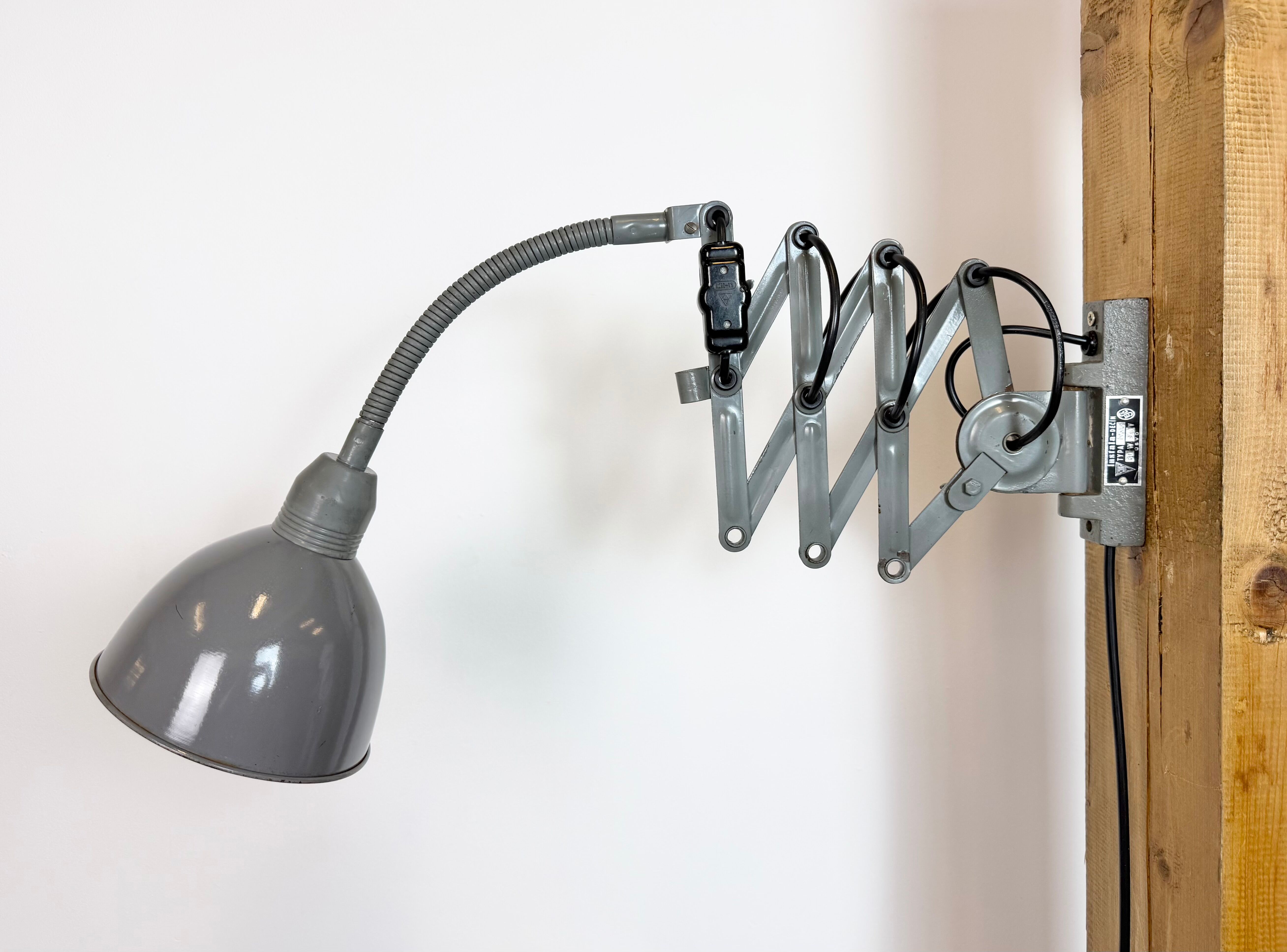 Grey Industrial Gooseneck Scissor Wall Lamp from Elektroinstala, 1960s