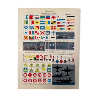 Lithographie gravure sur la signalisation maritime et aérienne de 1928