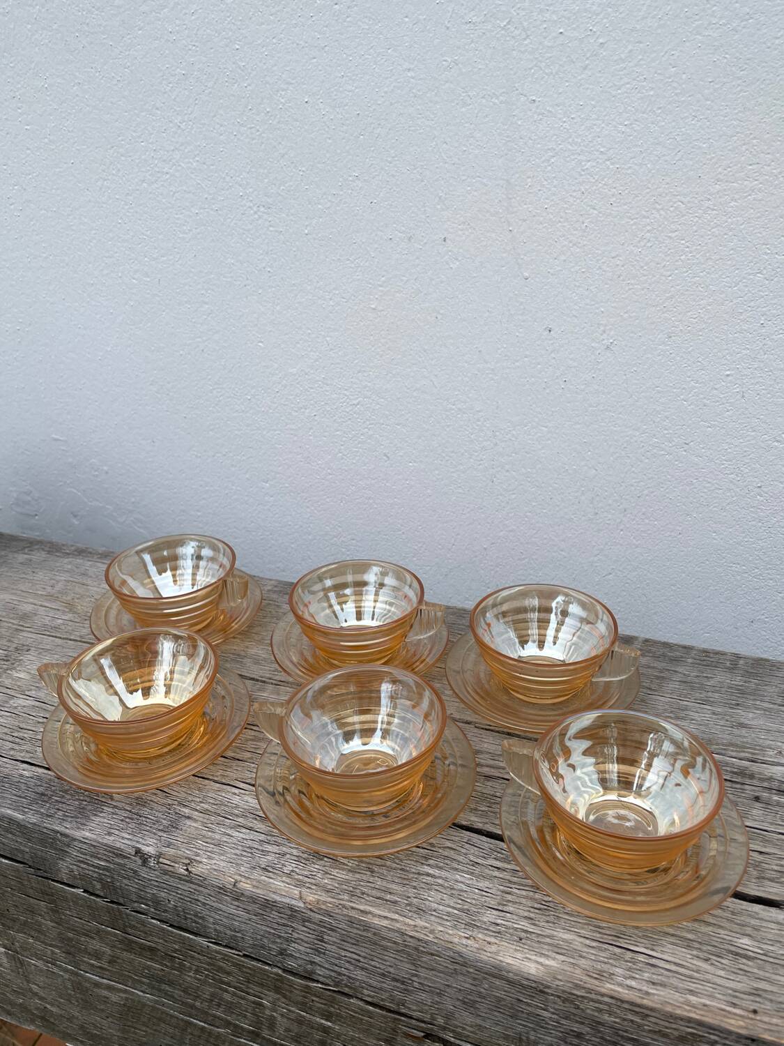 6 tasses à café en verre ambré 1970 italiennes