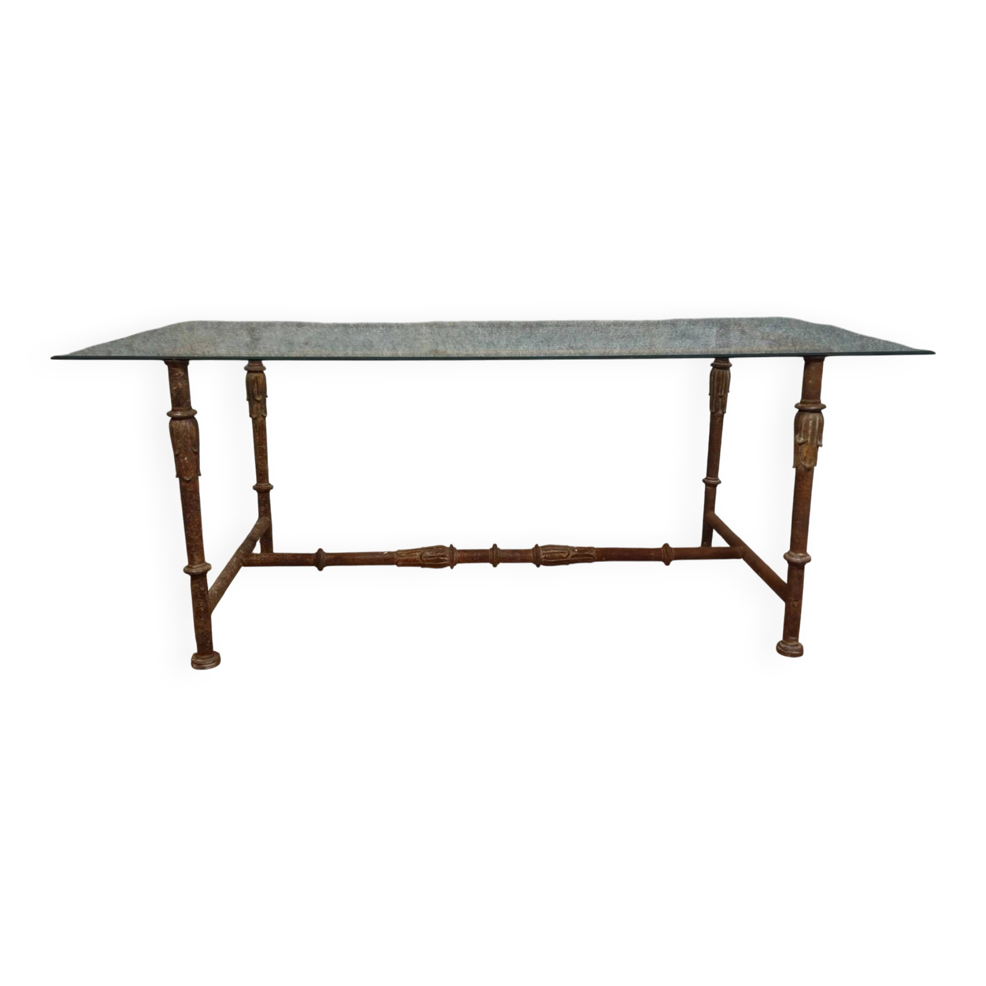 Console table / Coffee table in wrought iron with glass top in Art Deco style