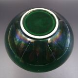 Green faience bowl decorated with multicolored drips around 1970
