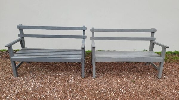 Paire de bancs de jardin parc en bois fabrication ancienne