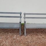 Pair of old wooden park garden benches